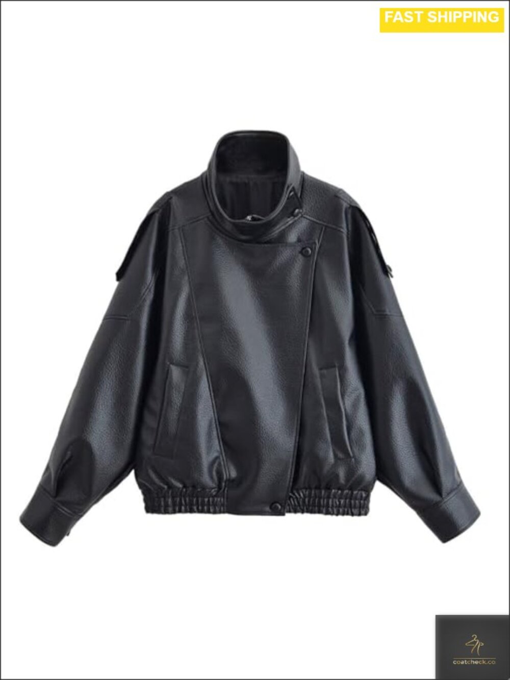 Oversized Faux Leather Moto Jacket Zip Up Long Sleeve Biker Coat